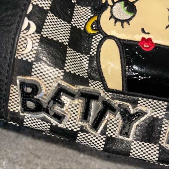 Betty Boop Black & White Checkered Vinyl Shoulder Bag W/ Adjustable Strap Y2K - Picture 13 of 14